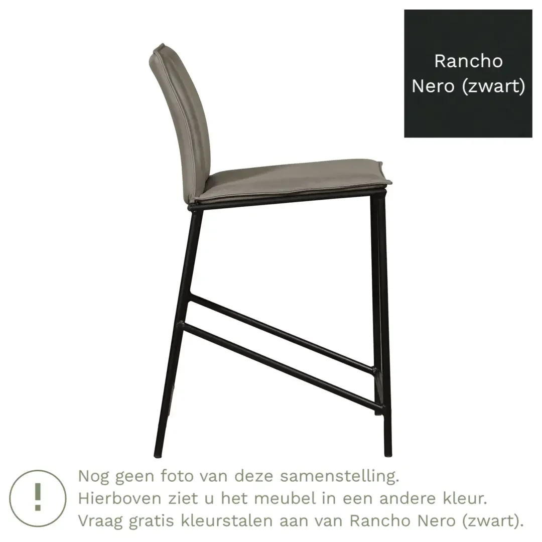afbeelding van Leren barkruk Favor laag - Poten staal rond zwart